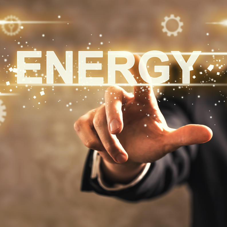 Energy text with businessman